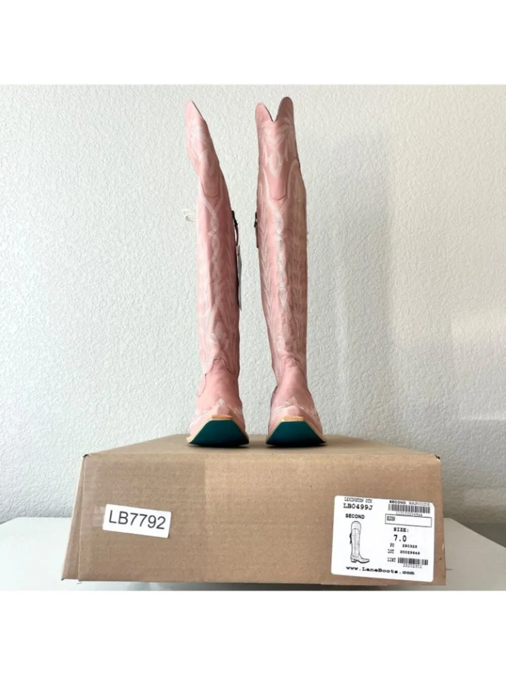 Lane LEXINGTON Over the Knee Cowboy Boots Pink Western Cowgirl Tall Snip Toe 7